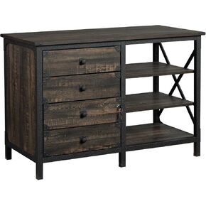 Sauder Steel River Commercial Office Credenza, L: 42.05" x W: 20.08" x H: 29.53", Carbon Oak Finish