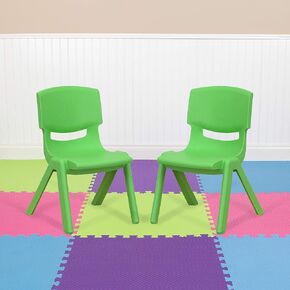 EMMA + OLIVER 2 Pack Natural Plastic Stackable School Chair with 10.5" H Seat, Preschool Chair