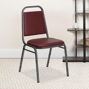 EMMA + OLIVER Trapezoidal Back Banquet Chair, Black Vinyl/Black Frame