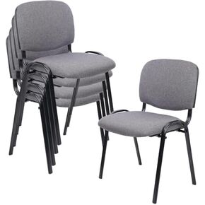 CLATINA Set of 5 Pack Stackable Waiting Room Chairs Fabric Black Reception Chair Metal with Thickened Seat Back Cushion for Waiting Conference Room Guest Stool (5 Pack)