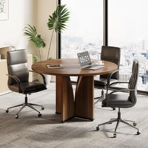 LITTLE TREE 39-Inch Small Conference Table for 4, Round Meeting Table with X-Shape Pedestal, for Office, Conference Room, Small Spaces, Black