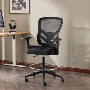 Drafting Chair Tall Office Chair with 3D Armrest for Standing Desk, Mesh Ergonomic Office Chair Adjustable Height with Adjustable Lumbar Support and Footrest Ring, Black