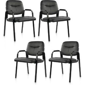 Waiting Room Chairs No Wheels Set of 4, Leather Stationary Office Reception Guest Chair with Padded Arms for Elderly Desk Conference Room Lobby Table Side Salon