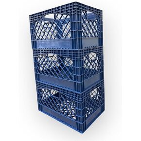 Juggernaut Storage 3-Pack Heavy Duty Plastic Milk Crates with Handles, Black, 24 Quart - Stackable Utility Open Crate Bins for Home, Garage, Dorm, Office, and Vehicle Organization