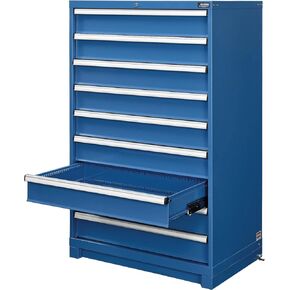 Global Industrial 9 Drawer Modular Cabinet, w/Lock, w/o Dividers, 36" Wx24 Dx57 H Blue