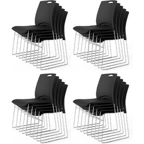 VINGLI Stacking Chairs Set of 4 Stackable Office Chairs with Metal Sled Base, Ergonomic Plastic Seat, Stacking Chairs for Waiting Room Break Room Banquet Guest, Black