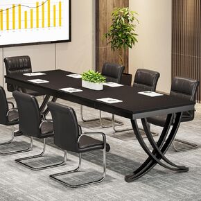 Tribesigns 6.5FT Conference Table for 6-8 People, 78 inch Long Rectangular Seminar Table with Strong Metal Frame, Business Furniture Boardroom Desk for Office Meeting Conference Room (1, Brown) in Kuwait