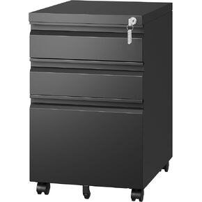 Letaya 3 Drawer Mobile File Cabinet with Lock,Under Desk Metal Filing Cabinets for Home Office Organizer Letters/Legal/A4((Fully Assembled-Black)