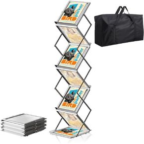 6 Pocket Literature Catalog Rack, Foldable Brochure Display Stand, Magazine Rack for Living Room, Hotel, Trade Show, Exhibition, Office, Events