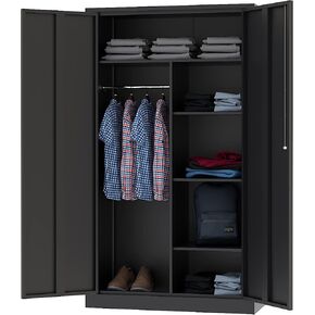 Letaya Metal Storage Cabinets Locker with Lock Door, 72'' Clothing Coat Steel Storage Freestanding Wardrobe for Office, Home, School, Employee,Gym,Fire Department (Black)