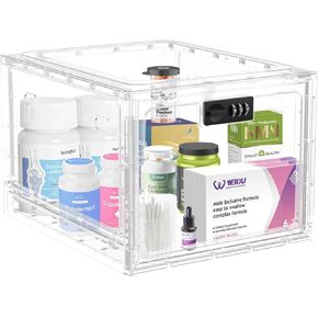 HOLYHY Medicine Lock Box for Safe Medication Storage, Large Refrigerator Lockable Storage Box for Kitchen Food Safe, Phone Jail iPad Tablet Lock Boxes for Kids Home/Office (Clear)