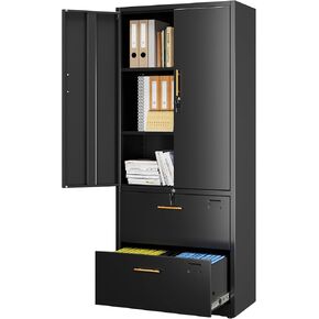 Lateral File Cabinet with 2 Drawer,Metal Wide Filing Cabinet with Lock and Business Card Slot for Home Office School Hanging Letter/Legal/F4/A4 Size Folders,Required Assembly,White