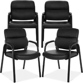 Oline Leather Guest Chair with Padded Arms, Reception Meeting Conference Waiting Room Lobby Home Desk Big and Tall Executive Office Chair, Black (1 Pack)