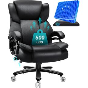 500lbs Big and Tall Office Chair, Heavy Duty Office Chair for Heavy People, High Back Executive Desk Chair with Adjustable Lumbar Support, Quiet Rubber Wheel