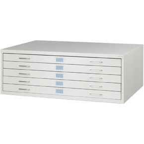 Pemberly Row Medium Facil 5 Drawer Metal Flat Files Cabinet in Light Gray