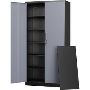 Letaya Metal Garage Storage Cabinets with Lock-72 Tall Tool Organizer Steel Lockers, 5 Adjustable Layers Shelves for Home,Office,Warehouse,Garage,(Black-72“)