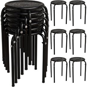 VINGLI 17.7in Plastic Stackable Stools Portable Stacking Chairs Nesting Stool Decoration Round Stools Pack of 6 for Home Outdoor Indoor Office, Colorful