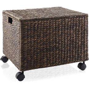 Casafield Rolling Filing Cabinet, Espresso - Water Hyacinth File Organizer with Lid and Locking Wheels, Home Office Storage for Hanging Folders