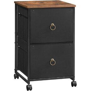 HOOBRO 2 Drawer Mobile File Cabinet, Rolling Printer Stand, Vertical Filing Cabinet, Office Drawers, Filing Cart for Home Office, A4/Letter Size, Nonwovens Drawer, Black and Rustic Brown BFK20WJ01