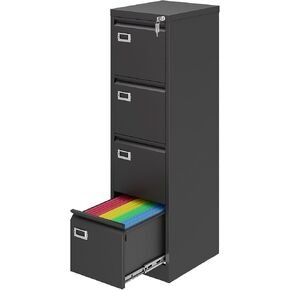 4 Drawer File Cabinet with Lock, Metal Filing Cabinets, Vertical Small Filing Cabinet Steel Lockable Storage Cabinets for Home Office to Organization Hanging Letter/Legal/F4/A4