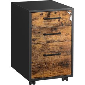 SONGMICS File Cabinet, Pre-Assembled Except Wheels and Handles, Office Filing Cabinet with Lock, for A4, Legal, Letter Sized Documents, 17.7 x 14.4 x 23.6 Inches, Rustic Brown and Black UOFC110B01V1