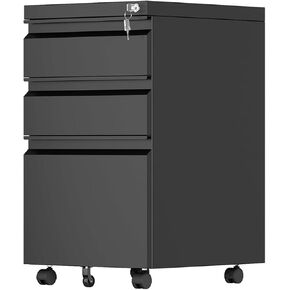 Aobabo 2 Drawer File Cabinet, Lockable Metal Filing Cabinet with Wheels for Home Office, Legal/Letter Size, Fully Assembled Except Wheels, Black