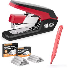 Effortless Stapler for Desk with 40-50 Sheet Capacity, 2000 Staples, 1-Touch Stapling, Ergonomic & Easy to Load Desktop Staplers, Heavy Duty Stapler, and Magnetic Staple Remover, Purple