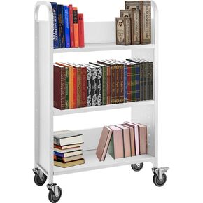 VEVOR Book Cart, 200LBS Library Cart, Single Sided V-Shaped 30x14x49 Inch Rolling Book Cart, Sloped Shelves with 4 Inch Lockable Wheels for Home Shelves Office and School Book Truck in Black