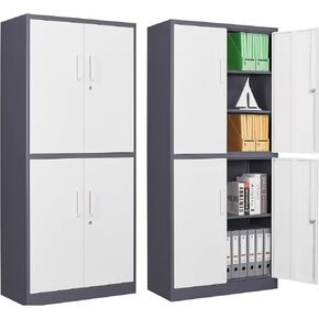 Letaya Metal Storage Cabinets with Lock, Small Locker Organizer Steel Cabinets, Adjustable Layers Shelves 2 Doors for Home, Office, Warehouse,Garage,Industrial,Employee Lockers (White-36)