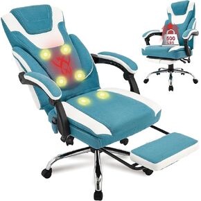 Massage Office Chair with Footrest,6-Point Vibration & Heat Executive Office Chairs,Big and Tall Fabric Office Chair 500LBS,Ergonomic Desk Chair for Heavy People,Recliner with Padded Armrest,Blackgrey