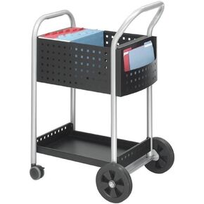 Pemberly Row Contemporary 20" W Stainless Steel Mail Cart in Black and Silver