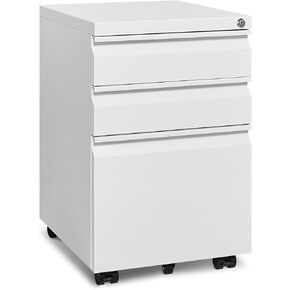 3 Drawer File Cabinet for Home Office, Under Desk Mobile Filing Cabinet with Lock for A4-Size/Letter-Size/Legal-Size, Black (HSEJ-3D)