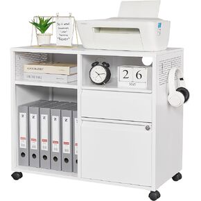 Letaya Mobile 2 Drawer File Cabinet with Lock, Metal Lateral Printer Stand Filing Storage Cabinets with Shelves for Home Office-A4/F4/Letter (Black)