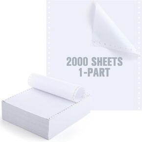Blank 9.5x11 Inches Continuous Feed Computer Paper Fanfold for Printers Perforated Edge 1-part, 2000 Sheets Perfect for Receipts, Invoices, Bill List, 92 Bright, 20 lb
