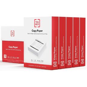 Staples TRU RED Copy Paper, 8.5" x 11" Sheet Size, 92 Brightness, 20 lbs., Smooth Finish White Paper (500 Sheets/Ream, 5 Reams/Carton)