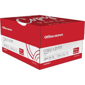 Office Depot Copy Print Paper, 8 1/2in. x 11in., 20 Lb, Bright White, 500 Sheets Per Ream, Case Of 3 Reams, 1008