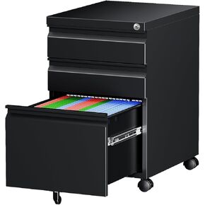 Letaya 3 Drawer Mobile File Cabinet with Lock, Under Desk Metal Rolling Filing Cabinets for Home Office Organizer Letters/Legal/A4 (White- Requires Installation) (White)