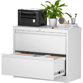 Aobabo 2 Drawer Wide Lateral File Cabinet, Metal Filing Cabinet with Lock, Suitable for Home Office School Hanging Files Letter/Legal/F4/A4 Size,Black,Required-Assembly
