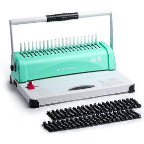 OFFNOVA Binding Machine, 21-Hole 450 Sheets Paper Comb Binding Machine for Letter Size / A4 / A5 Paper, Easy to Punch Handle, Adjustable Margin, Book Binder with 100 PCS 3/8'' Comb Binding Spines
