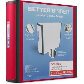 Staples 807717 Better 3-Inch D 3-Ring View Binder Red (18367)