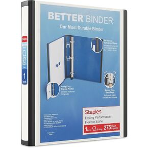 1" STAPLES Better View Binder with D-Rings, White