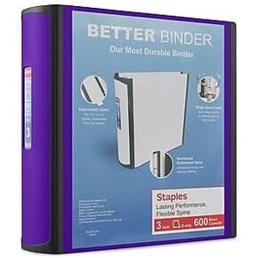 Staples 3-inch 3-Ring Better Binder, Purple, 2/Pack (ST55896-CCVS)