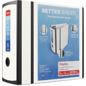 Staples Better Binder Heavy-Duty View, White, 1000-Sheet Capacity, 5" (Ring Diameter)