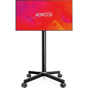 Rolling TV Stand - Mobile TV Stand on Wheels for 32-65 inch Flat/Curved TVs with Tilting, Height Adjustment Portable Rolling TV Cart Hold up to 88 Lbs for Livingroom, Bedroom, Office, Outdoor