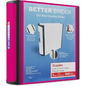 Staples 702876 Better 3-Inch D 3-Ring View Binder Pink (15128-US)