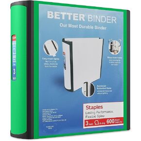 Staples 892167 Better 3-Inch D 3-Ring View Binder Green (19936)