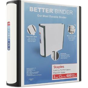 Staples 702879 Better 3-Inch D 3-Ring View Binder White (15125-Cc)