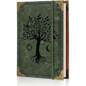 PU Leather A5 Binder 6 Ring Refillable Journal 100 GSM 240 Pages Refill Paper Include A5 Planner Binder Loose Leaf Binder Notebook 5.7"x8.3", Green Tree