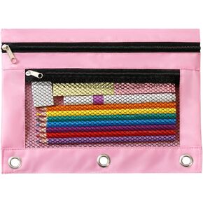 3 حلقة القلم الرصاص Pender Pouch - Axford Fabric Pencil Case مع 2 جيوب سحاب ، حقيبة قلم رصاص شبكية واضحة ، وحجم B5 للمدرسة والمكاتب والسفر (الوردي)