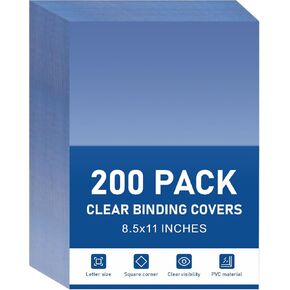 Dynta Binding Covers 200 Pack Clear Report Cover, 8 mil PVC Cover Sheets for Binding, Letter Size 8.5 x 11 Inches, Square Corners, Un-Punched, Office Supplies
